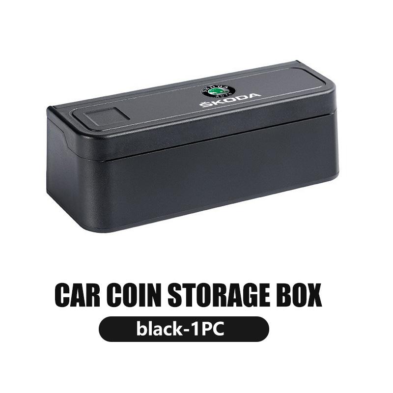 Car Small Coins Holder Storage Box Coin Collectible Case Creative Central Armrest Box Wallet For Skoda Fabia 1 2 Octavia A7 RS