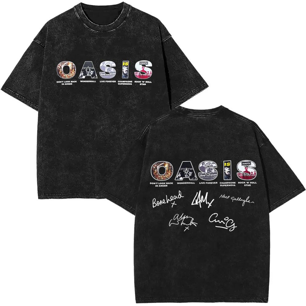 

Washed Vintage Rock Band O-Oasis Live 25 World Tour Logo Print T-shirt Men Women Fashion Gothic Oversized Short Sleeve T Shirts 3XL