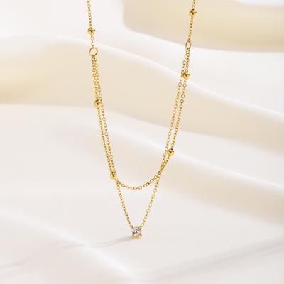 Elegante leichte Luxus-Halskette mit Perlen in Goldfarbe für das Schlüsselbein, exquisite zweilagige Titanstahl-Halskette für Damen
