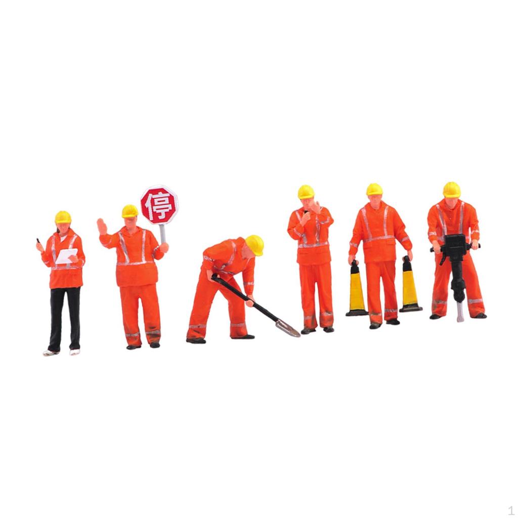 6 Pieces 1/64 Scale Miniature Figures Model Diorama Worker Figure Construction Building Workers,