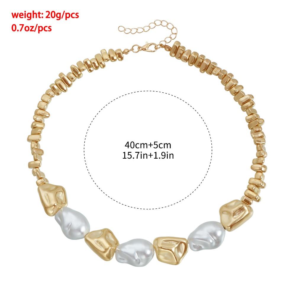 Vintage Gold Tone Irregular CCB Bead Choker Baroque Imitation Pearl Chunky Mixed Beaded Short Necklace for Women Party Jewelry