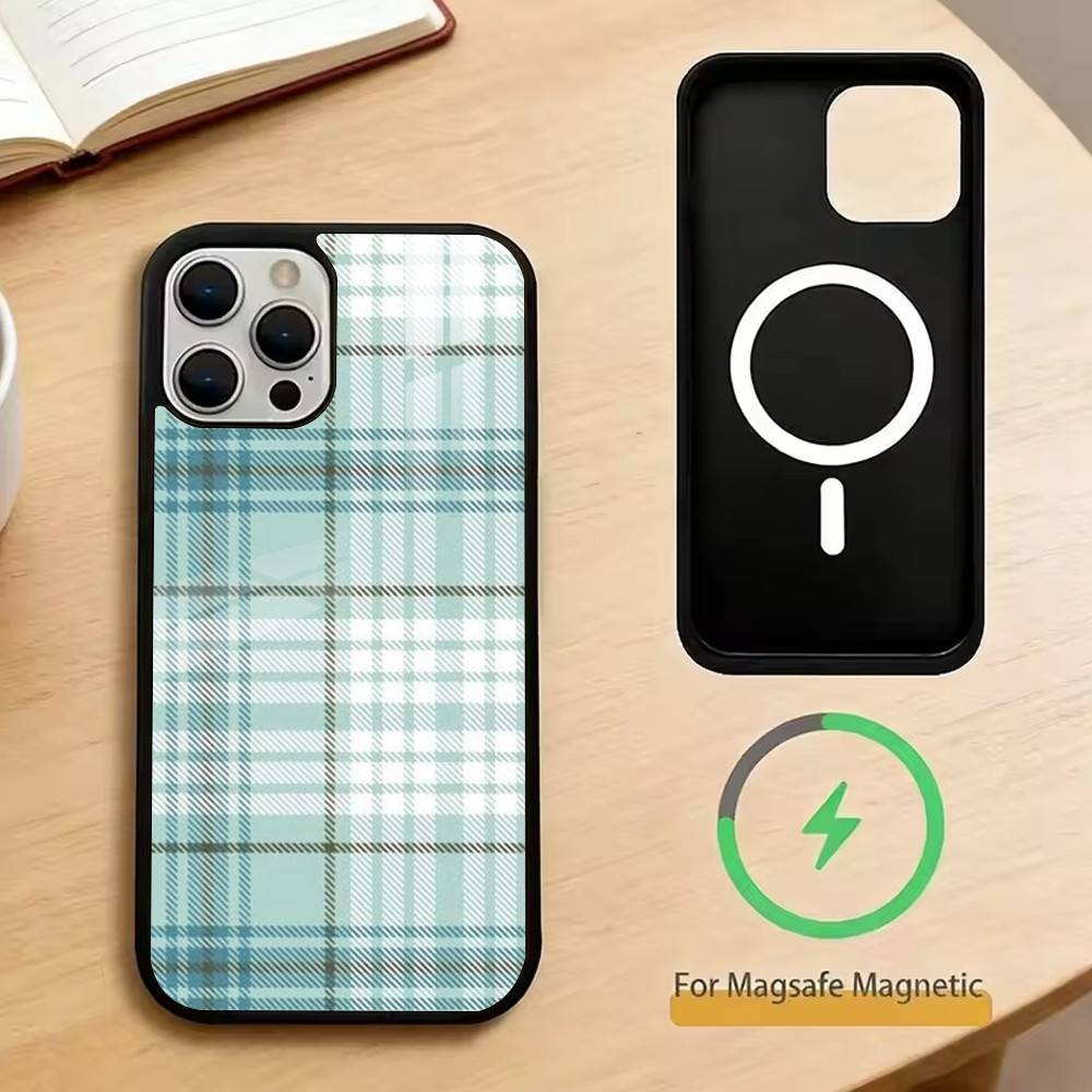Forest Grid Style Phone Case For iPhone17,16,15,14,13,12,11 Plus,Pro Magnetic with Magsafe Wireless Charging