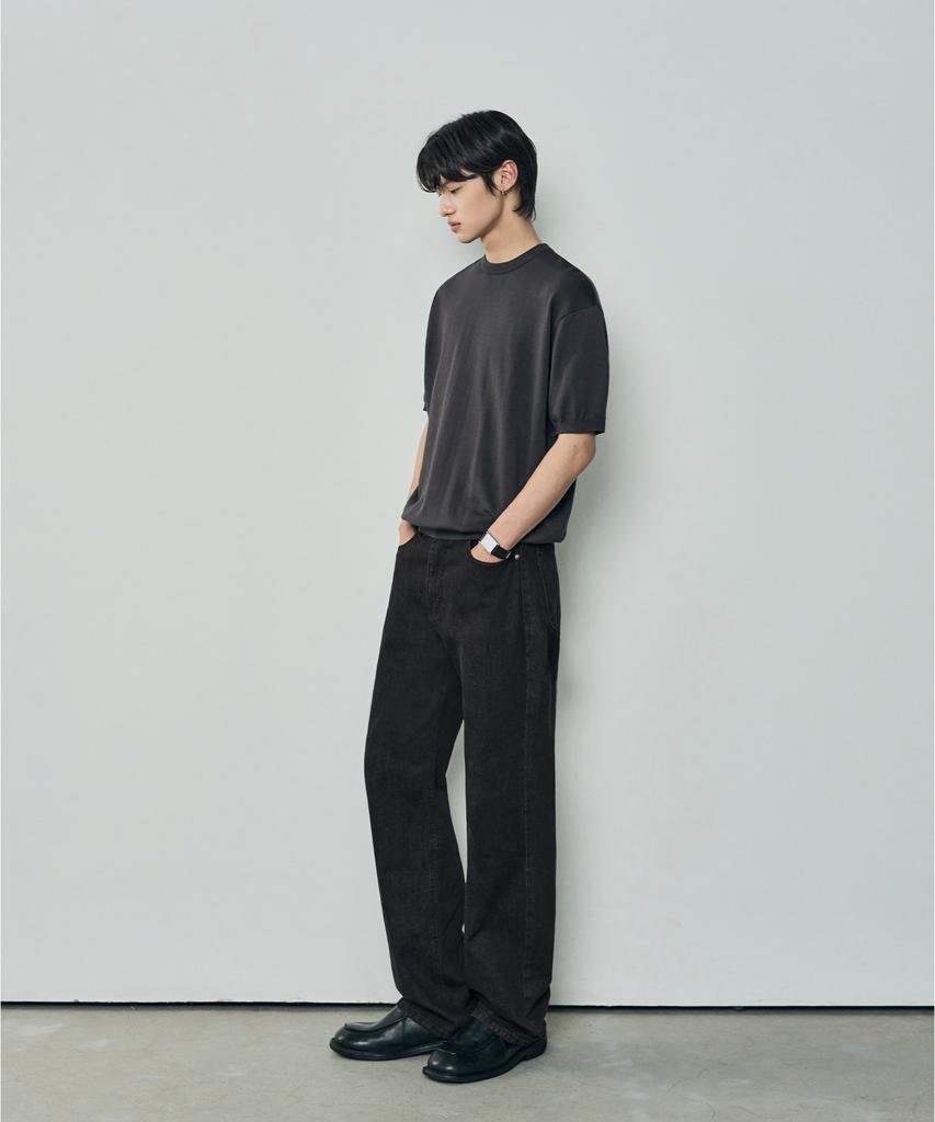 Awodeijeu Semi-Wide Denim Pants [Washed Black]