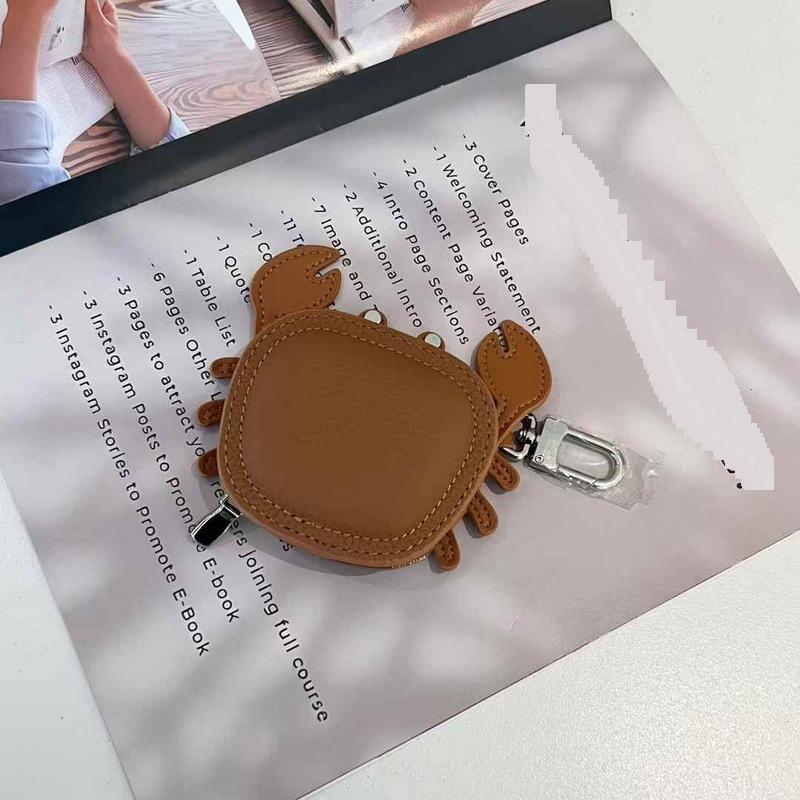 2025 New Leather Pendant Head Layer Leather Mini Earphone Bag Crab Pendant Wallet Cross Border