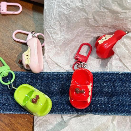 Bag Hanger 1:1 Realistic Slippers Shape Resin Keychain High Simulation Fruit Shoes Charm Lightweight Portable Key Holder
