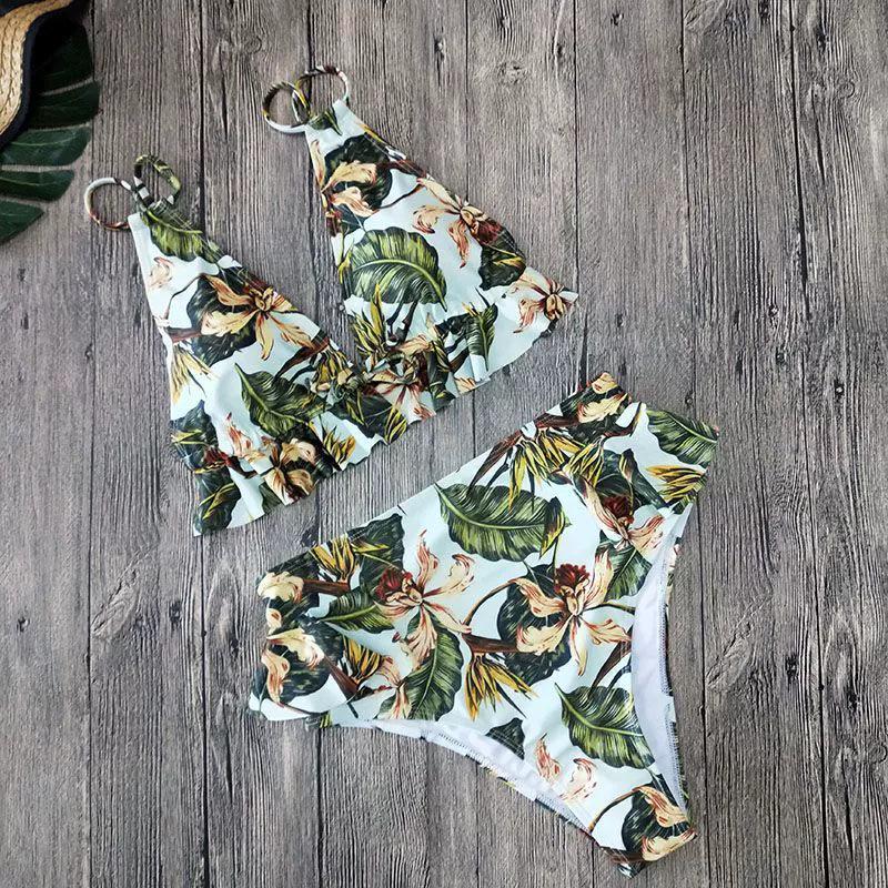 2024 Women's High Waist Print Bikini with Ruffle Swimsuit