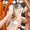French back empty high heels women's horse buckle thick heel square head single shoes 2025 summer new buckle bag head sandals