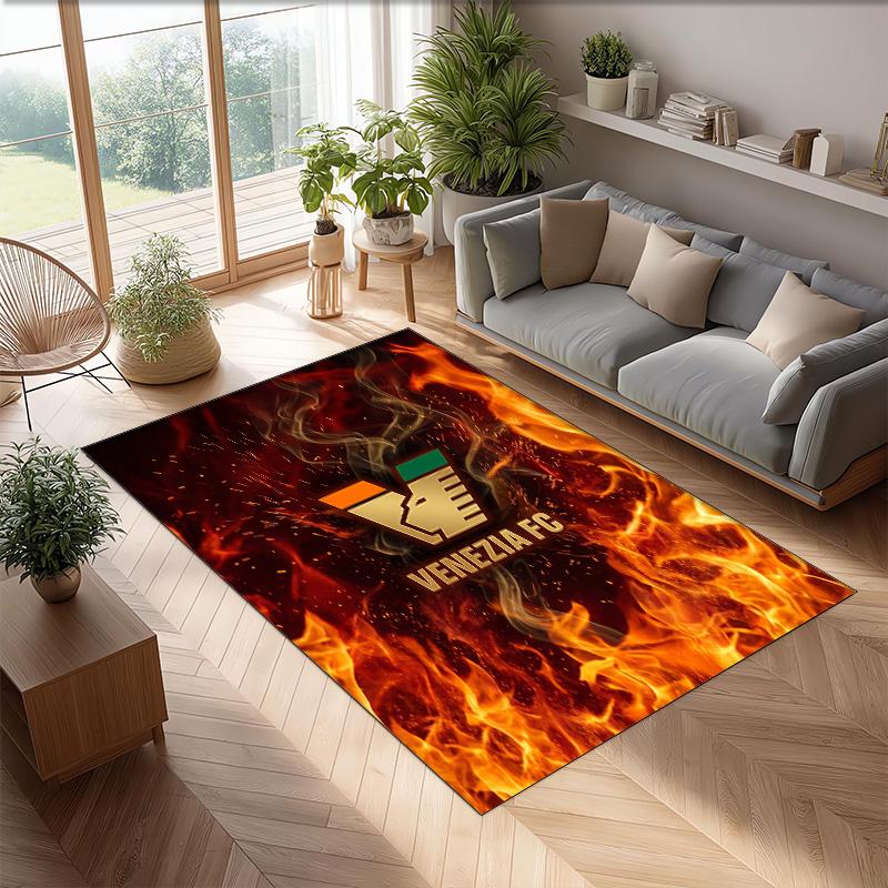 Venezia FC Football Print Crystal Velvet Rug, Comfortable Water Absorbent Non Slip Indoor Floor Carpet