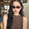 High-End European & American Retro Modern Slim Metal Frame Sunglasses, Tea-Colored Lens
