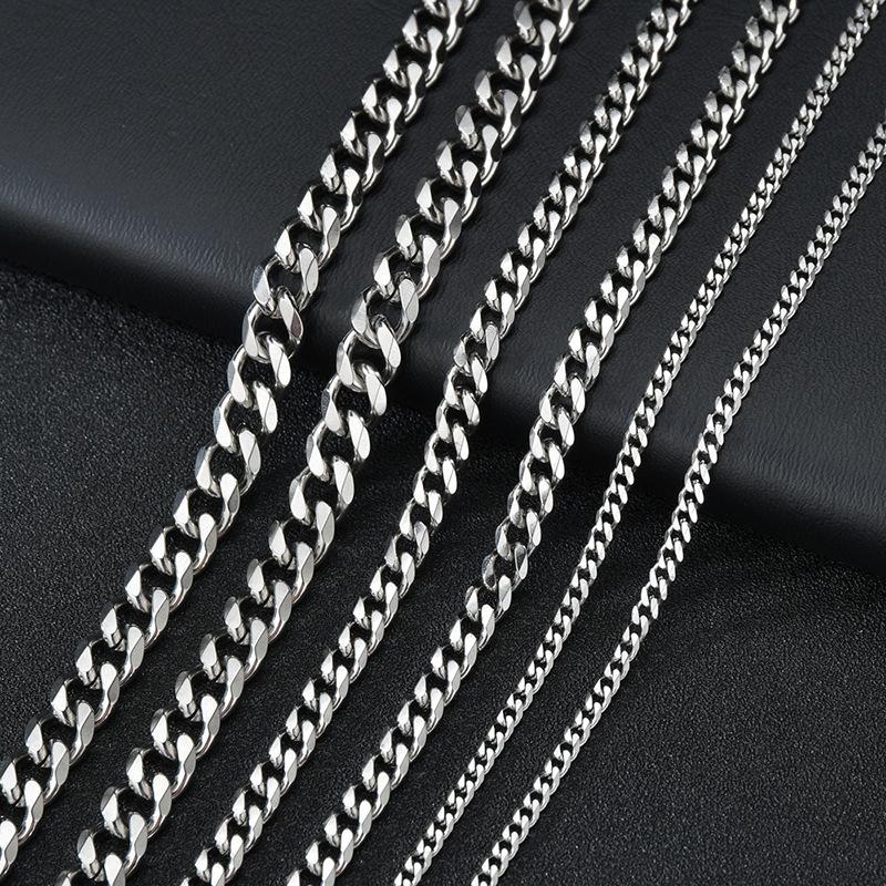 Stainless Steel Cuban Chain Necklaces For Men Women 3.5MM 5MM 7MM Black Gold Color Solid Curb Link Chain Punk Fashion Jewelry