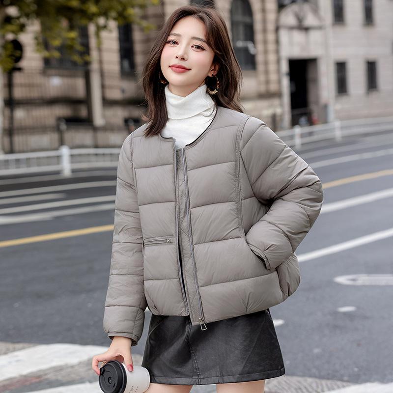 Тонкая хлопковая одежда женская короткая осенне-зимняя новая простая с круглым вырезом в стиле колледжа маленькая короткая хлопковая одежда тренд S