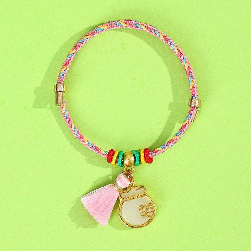 Dragon Boat Festival Tassel Pendant: Five-Color Pink Zongzi String with Gourd for Peace and Health