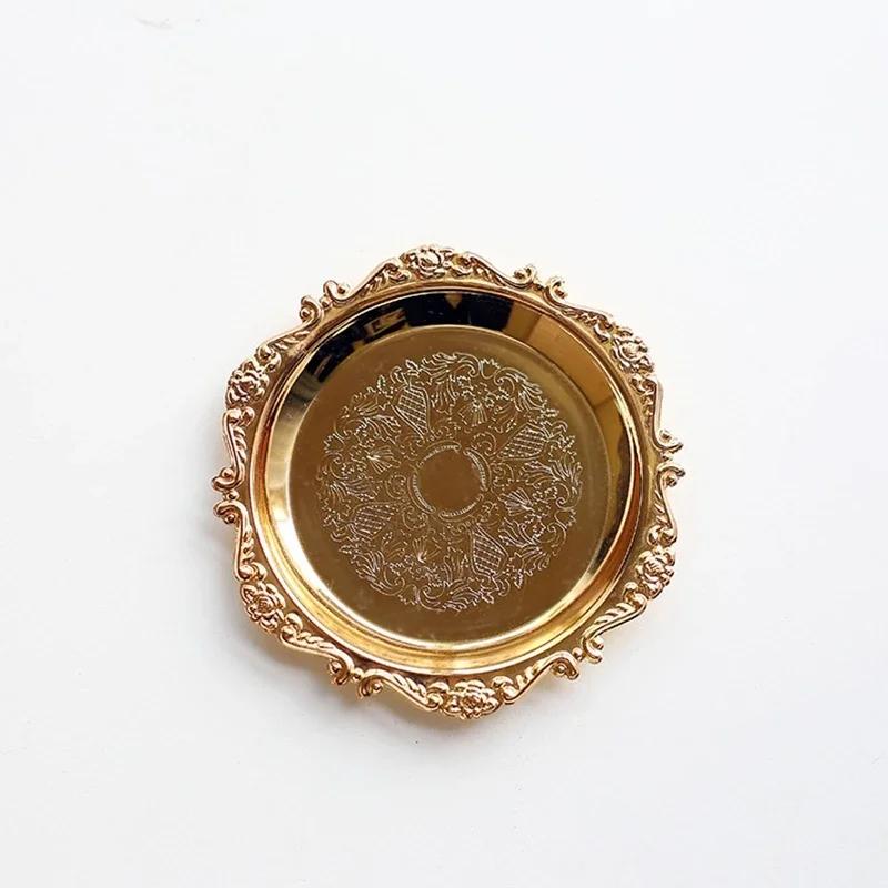 Round Metal Tray Fruit Cake Dessert Trays Jewelry Dish Earrings Necklace Ring Storage Plates Display Bowl Decoration Sauce Dish