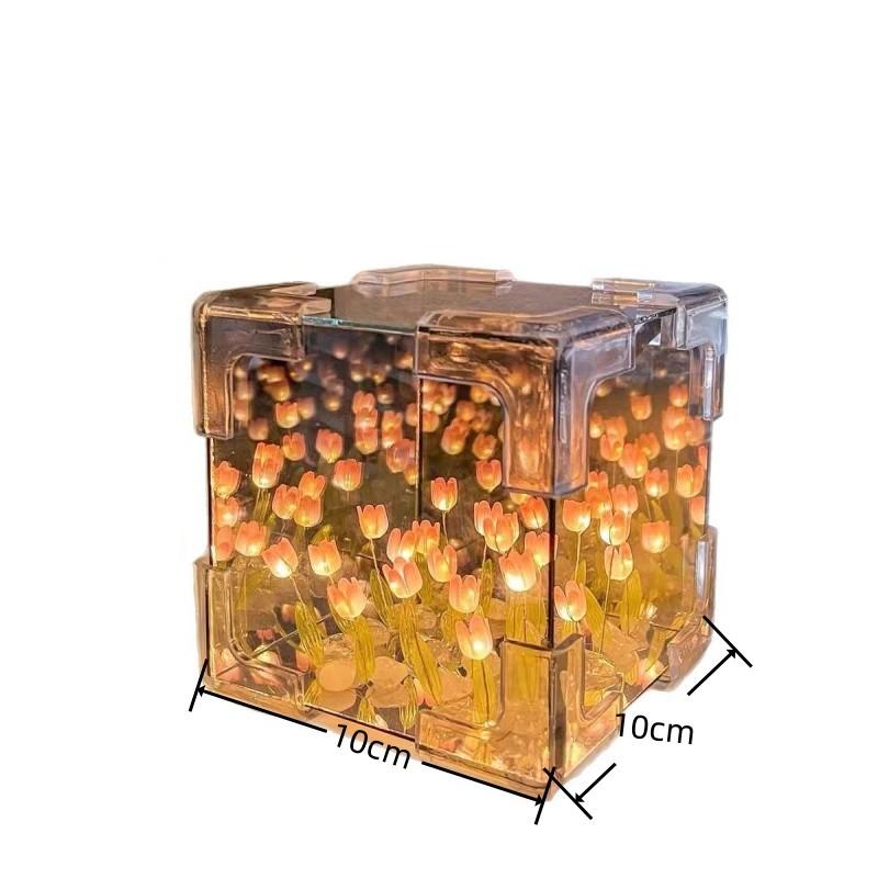 Lumină de noapte Marea Florilor de Lalele Lucrată Manual DIY Pachet Material Lampă Lalea Oglindă Tridimensională Decorațiune Creativă Ornament Ornament Cadou Cuplu Student