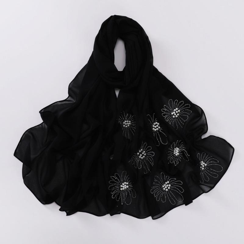 New Pearl Chiffon Flower Rhinestone Beaded Scarf For African Women