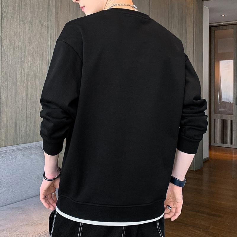Spring Autumn Round Neck Fake Two Pieces Casual Fashion Sweatshirt Male Patchwork All-match Pullover Top