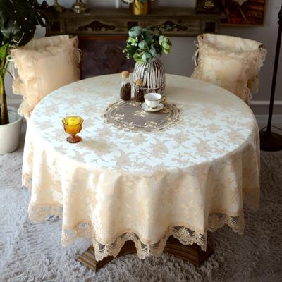 European Jacquard Round Tablecloth Waterproof Lace Coffee Tea Dining Table Cover Party Events Decor Elegant Champagne