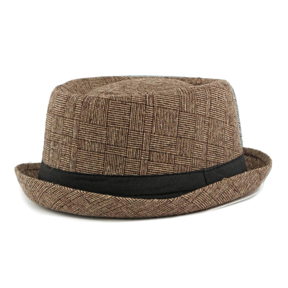 

Осенне-зимняя шляпа Мужская британская ретро джазовая шляпа Котелок Классическая клетчатая шляпа кофейный