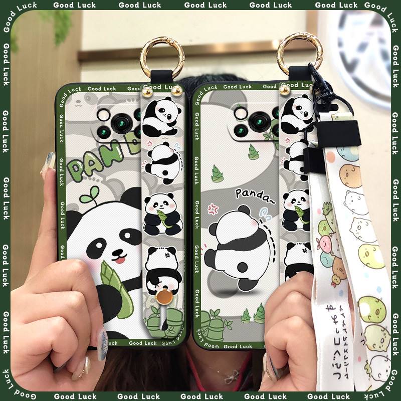 Soft case Wristband Phone Case For Xiaomi Poco X3 NFC/X3 Pro Durable Kickstand Phone Holder Ring Wrist Strap Cute Panda