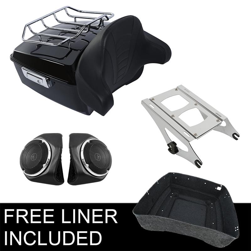 Motorcycle King Trunk Backrest Rack Speakers For Harley Touring Road King Road Glide 2014-2025