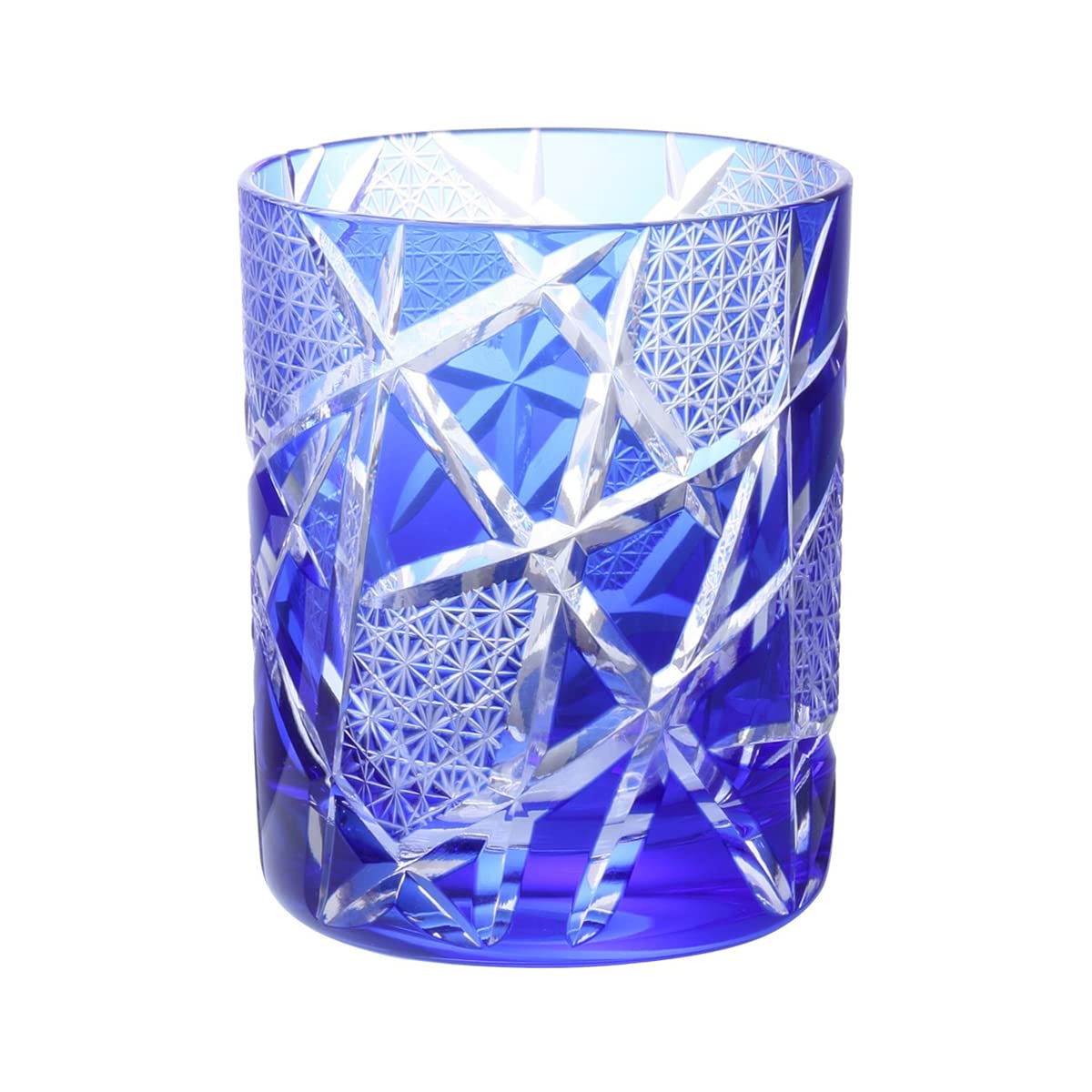 

Retro Cut Glass Cup Rock Glass 210cc Random Carving Small Pattern Blue Hanasho Current Model J-kitchens 70xH90mm