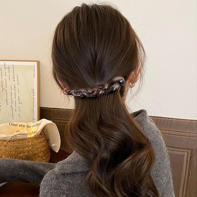 2Pcs Women Acrylic Retro Twisted Banana Hair Clips Soft Edge Ponytail Holders for Sensitive Scalp Daily Wear Hairstyling Accessory