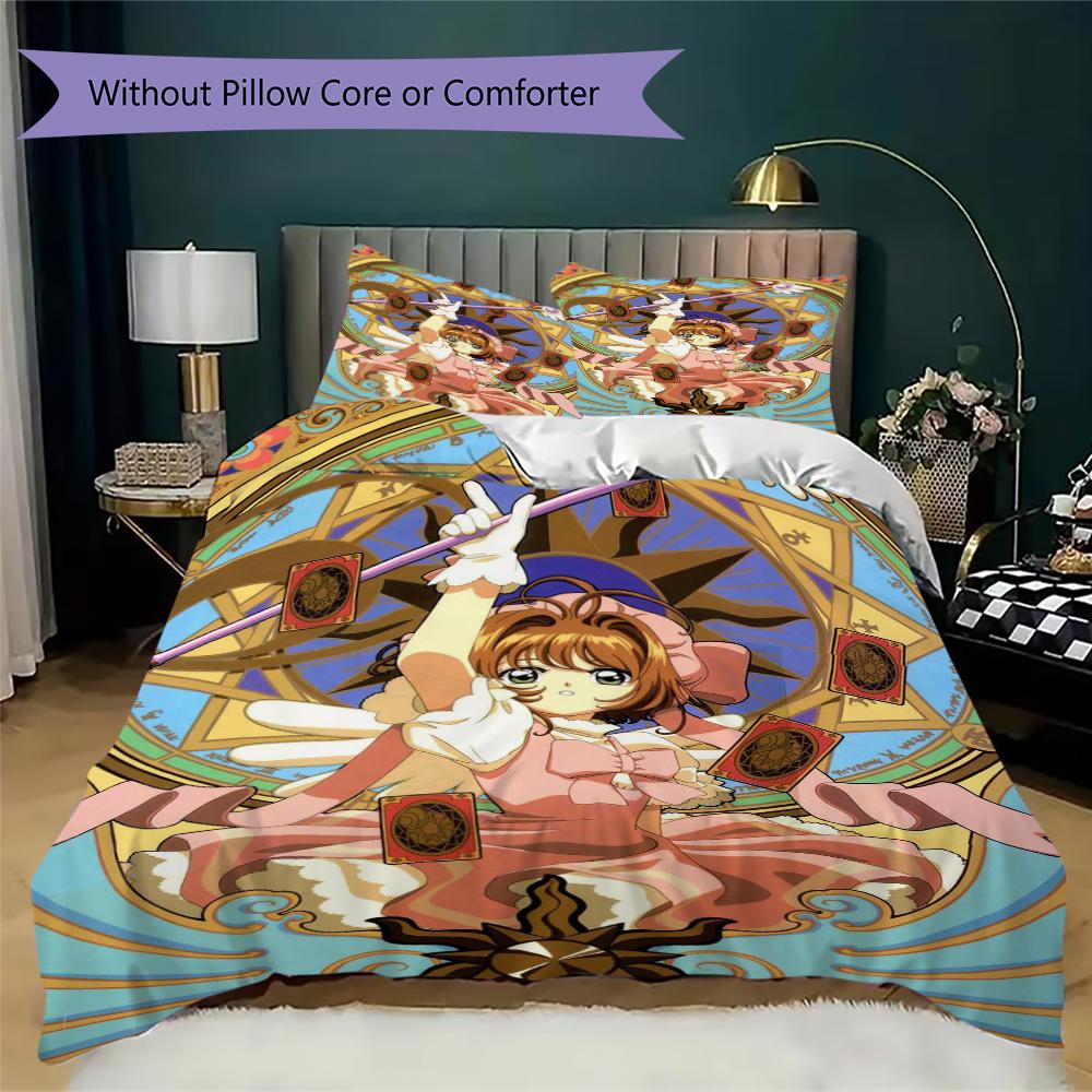 Cardcaptor Sakura Pattern Bedding uilt Set uilt Cover Pillowcase Home Decoration Birthday Gift (1 * duvet cover + 2 * pillowcase without core)