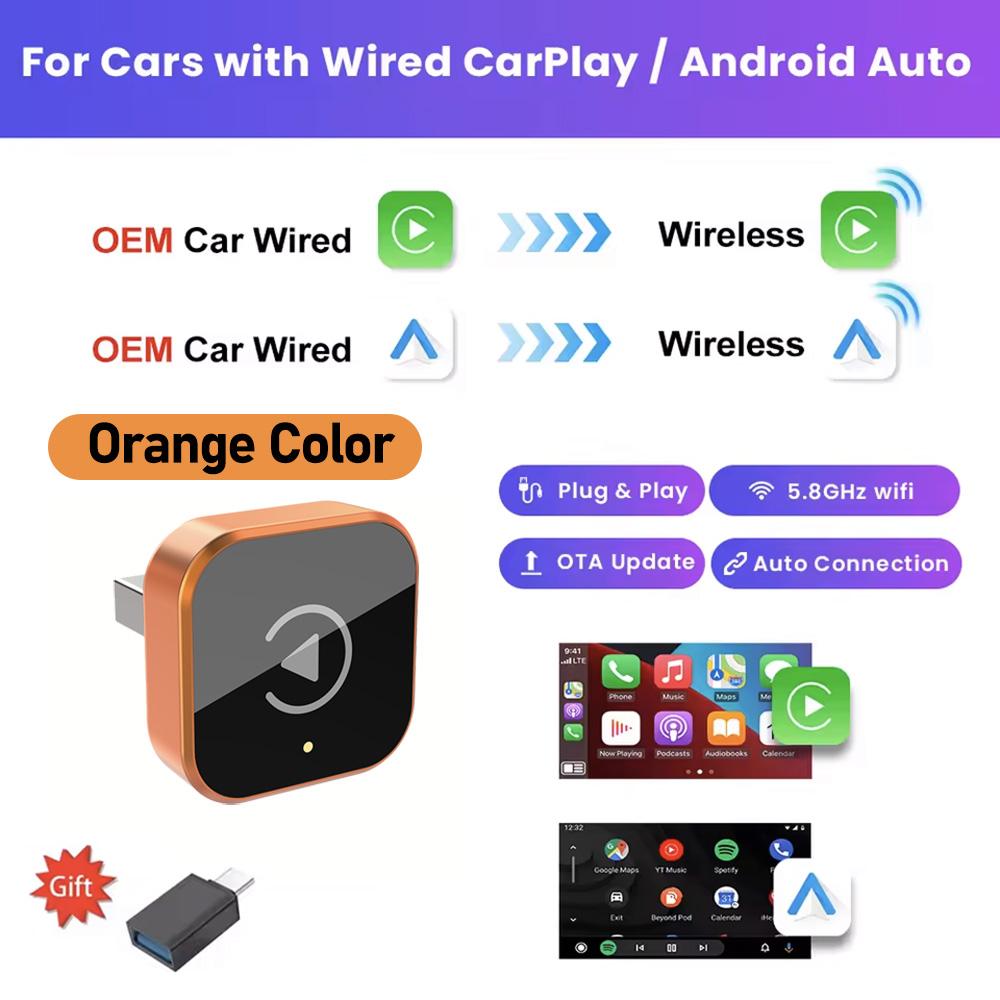New 2 in 1 Wireless CarPlay Adapter&Android Auto Wireless Adapter, 5Ghz WiFi Type-C/USB Plug and Play For VW Toyota Nissan Honda