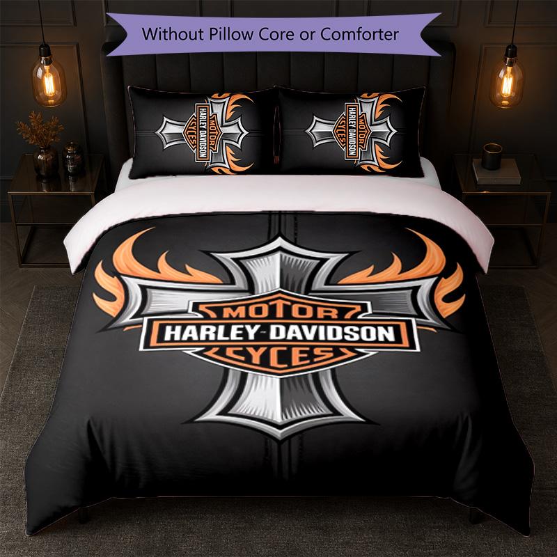Harley-Davidson Print 3Pcs Duvet Cover Set 1 Duvet Cover and 2 Pillowcases Soft Bed Linen For Household Bedroom