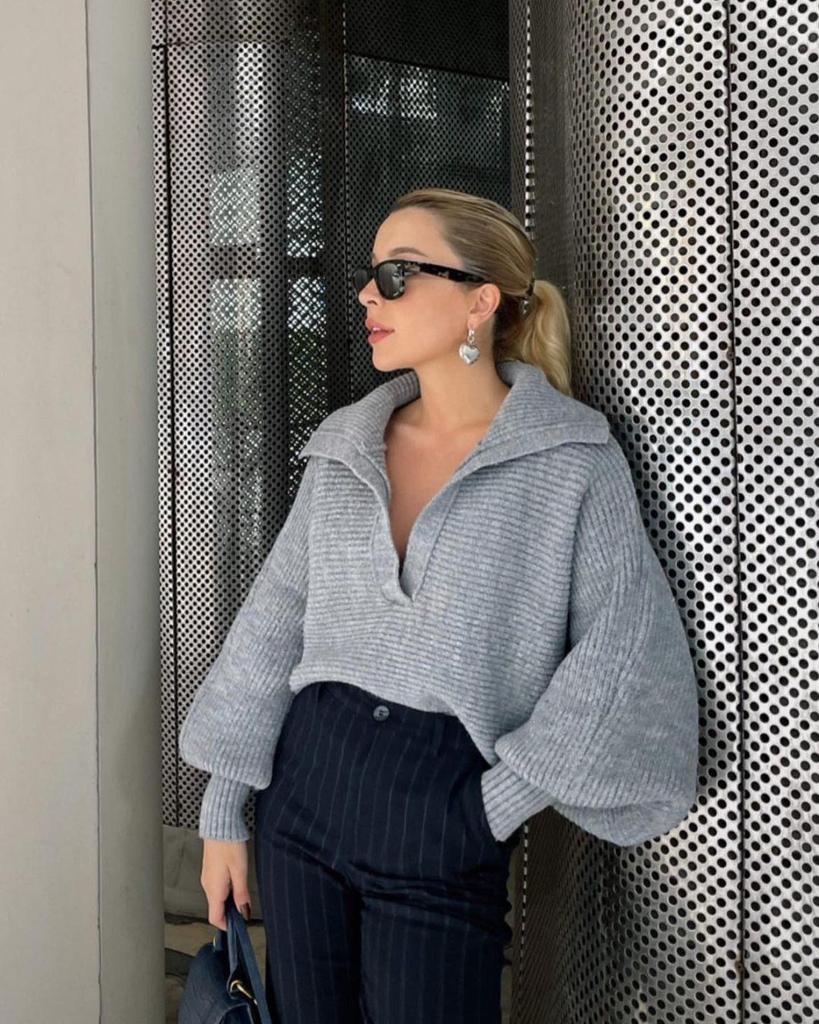 European & American Cross-Border Autumn/Winter Lantern Sleeve Loose Pullover Sweater for Women - Short Style