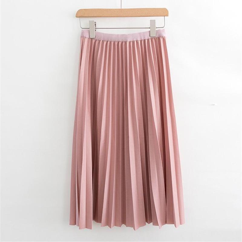 Elegant A Line Pleated Skirt Spring Summer Long Skirt Women Casual High Waisted Maxi Skirts EMA