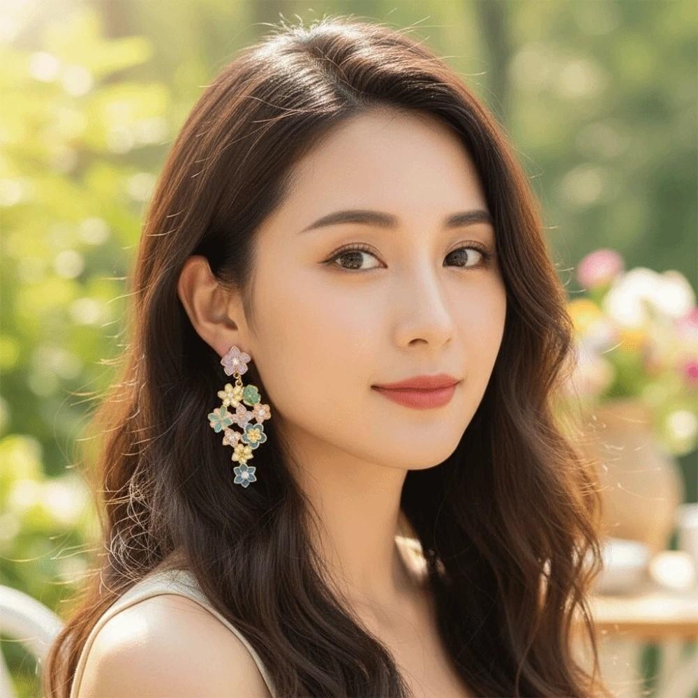1 pair Temperament Tassel Flower Eardrops Exquisite Dripping Glaze Earrings Daily