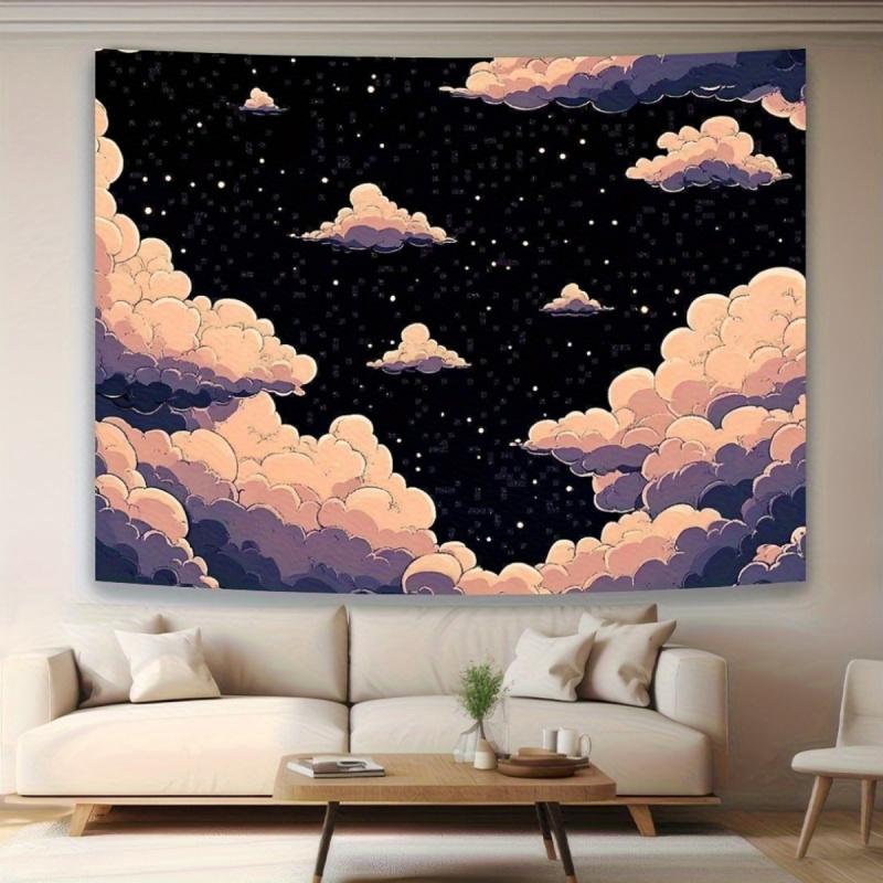 Clouds and Stars Anime Tapestry, Fantasy Galaxy Wall Hanging Decor for Bedroom, Living Room, Dorm, Gifts