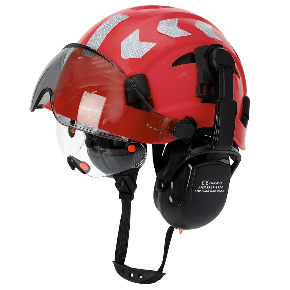 CE Construction Safety Helmet With Visor Built In Goggles Earmuffs Reflective Stickers For Engineer ABS Hard Hat ANSI Industrial