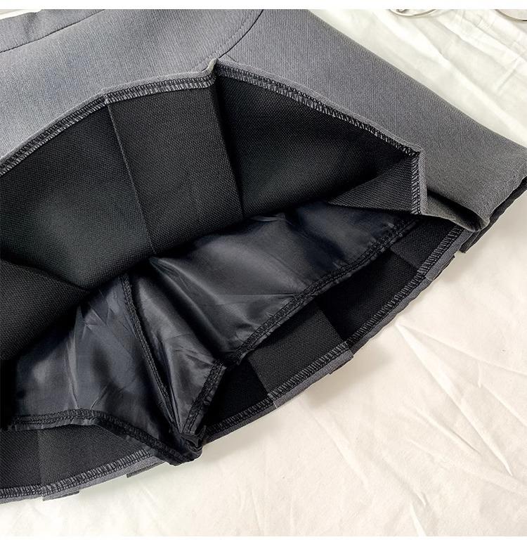 Dámská šedá áčková plisovaná sukně - S vysokým pasem, proti odhalení, zeštíhlující krátká sukně pro jaro/podzim 2024