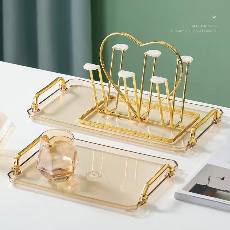 European Style Tea Tray Set with Plastic Handle and Cup Rack