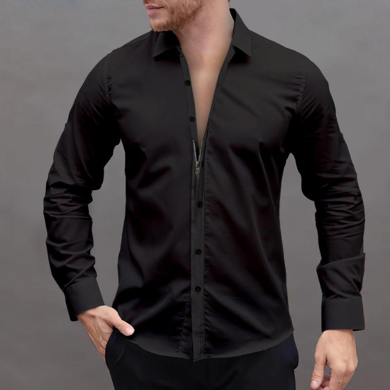 Men S Business Casual Slim Fit Long Sleeve Zipper Dress Shirt XS