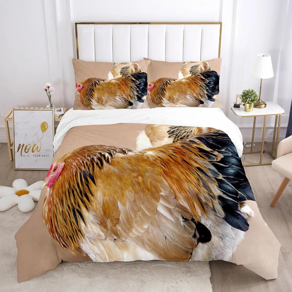 Hühner Bettbezug King Queen Größe Liebliches Hennenmuster Bettwäscheset Kinder Jugendliche Erwachsene Nutztiere Weiche Polyester Bettdeckenbezug