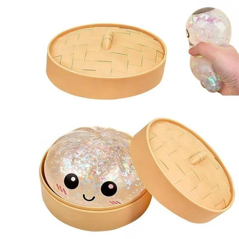 Kawaii Dumpling Squishy Set with Steamer Box, Soft Sensory Stress Relief Toy for ADHD