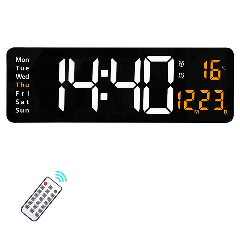 Digital Wall Clock 16inch Large Alarm Clock Remote Control Date Week Temperature Clock Dual Alarms LED Display
