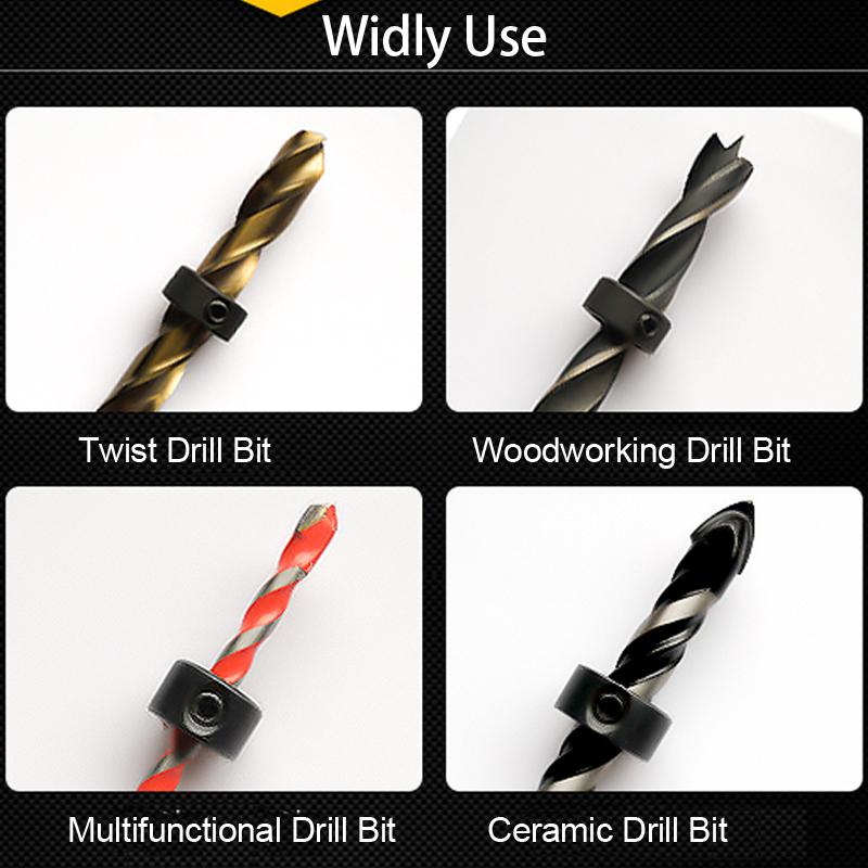 Collar Drill Bit Depth Stop Set Adjustable Positioner Limit Ring Allen Wrench Tighten The Stopper Setscrews Woodworking Tool
