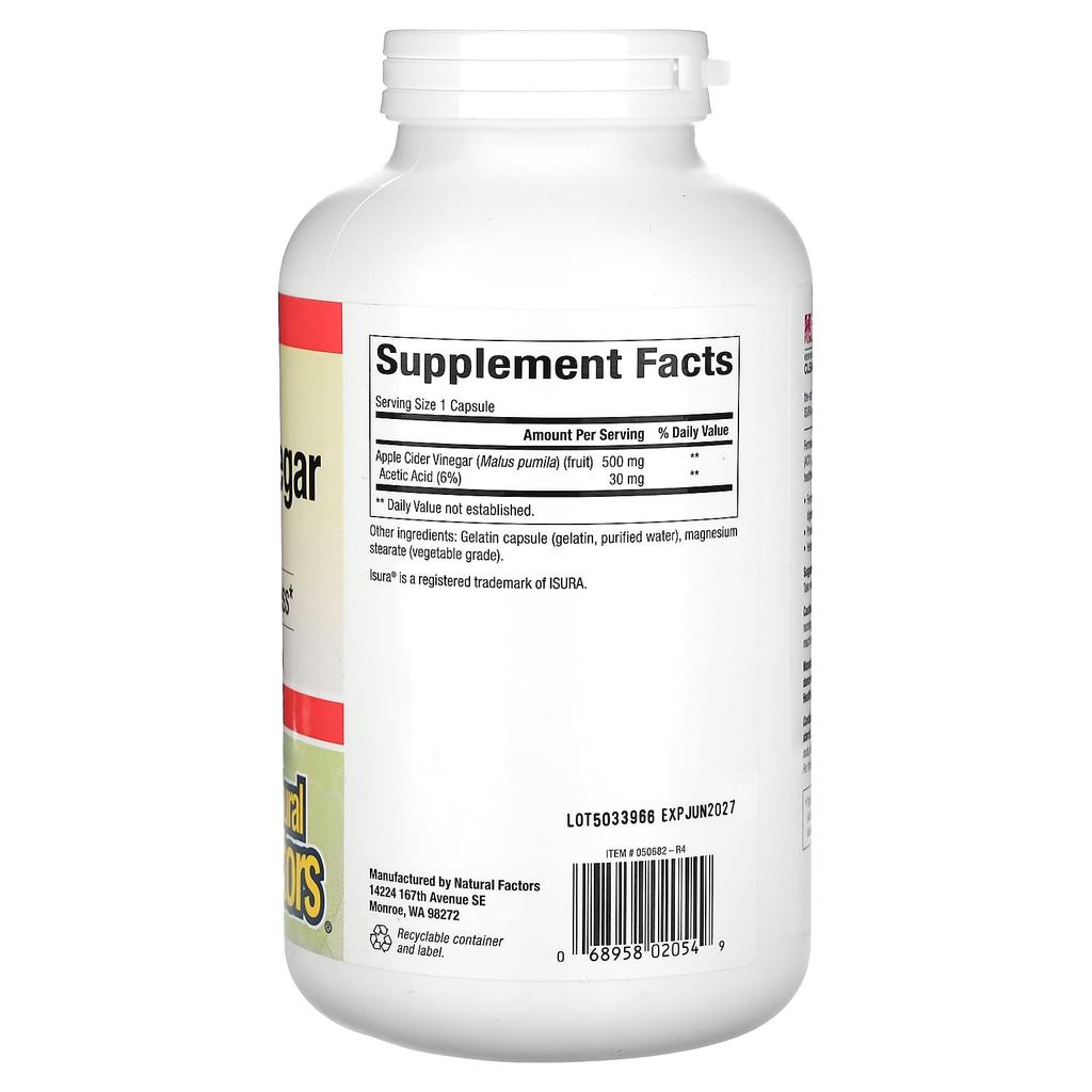 Apple Cider Vinegar, 500Mg, 360 Capsules