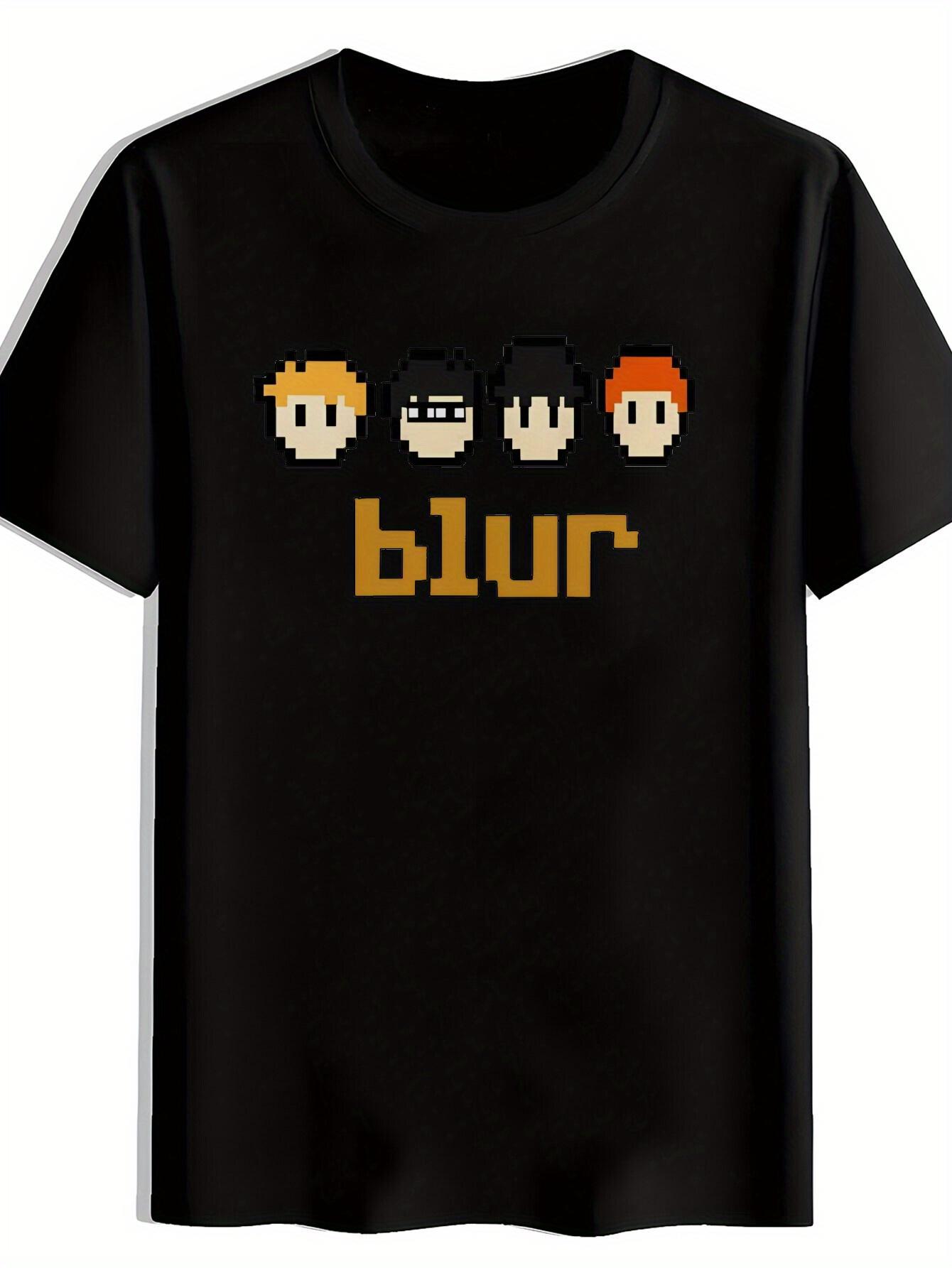 Casual Crew Neck T-shirt with Retro Pixel Art Design - BLUR Text XL