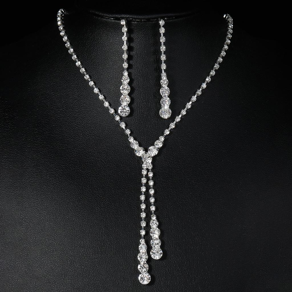 Conjunto de Colar e Brincos de Diamante de Luxo Acessórios para Festa Vestido de Casamento Jantar Corrente de Colar e Brincos de Strass da Moda para Meninas