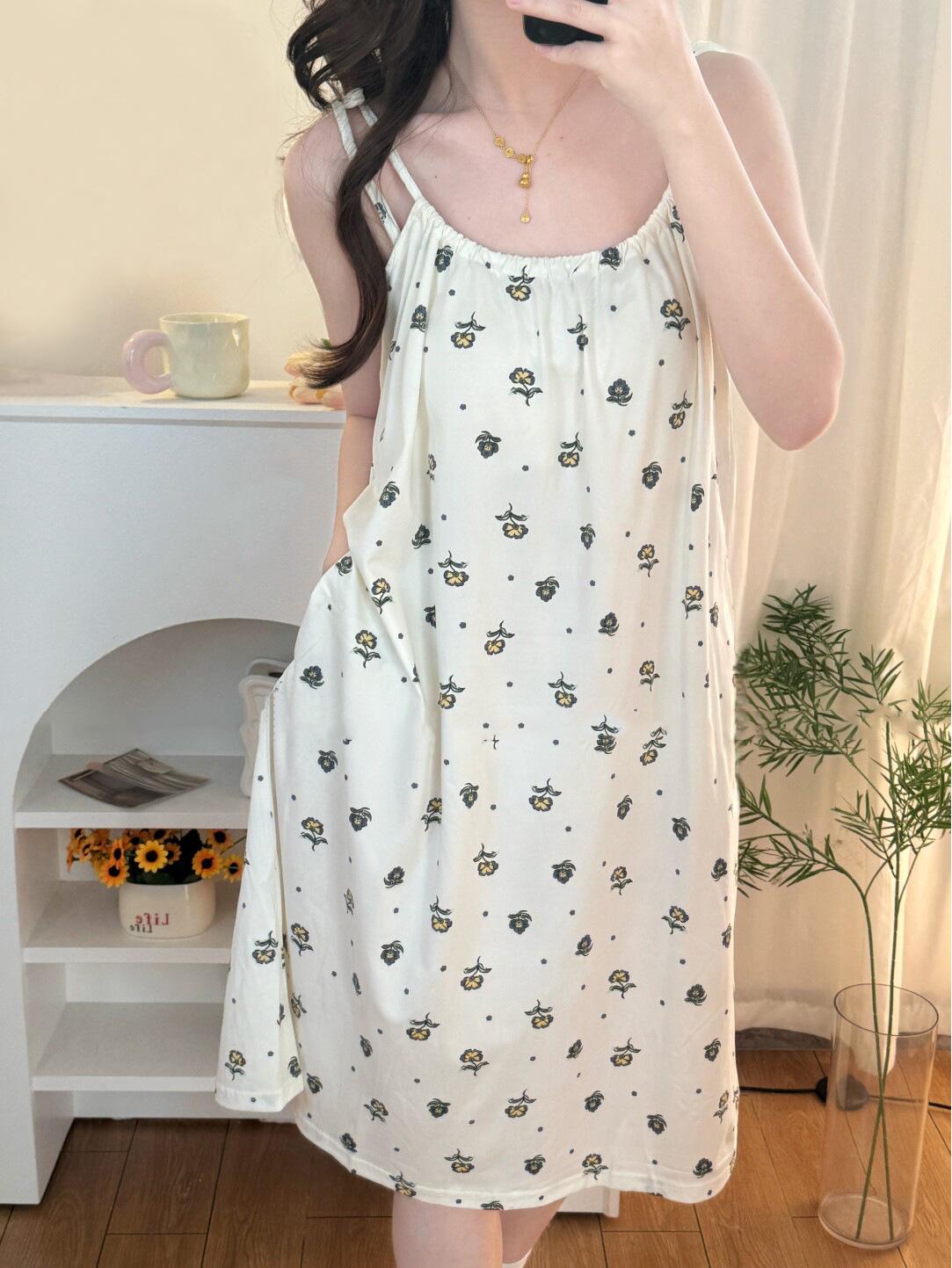 Женское дышащее хлопковое платье-пижама с майкой-топом One size fits M-2XL