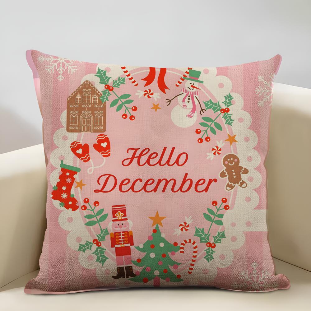 Cute Cartoon Christmas Cushion Cover Household Decoration Linen Sofa Cushion Cover: Skin-Friendly & Breathable With Invisible Zi