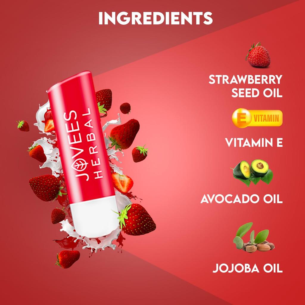 Jovees Herbal Strawberry High Gloss Lip Balm 5g For Soft Supple Lips 24 Hour Hydration And Natural Nourishment