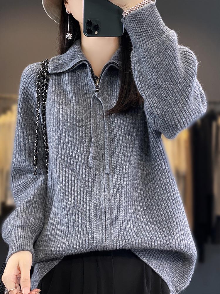 Women's Autumn/Winter 100% Wool Zipper Cardigan Coat