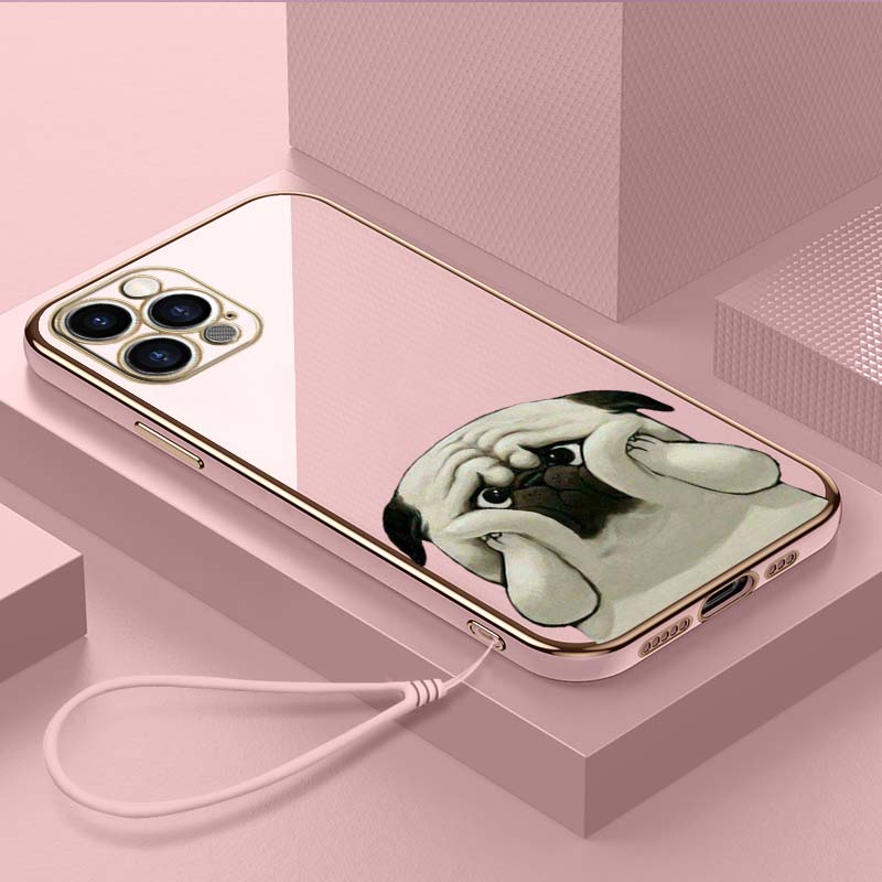

Роскошный чехол для телефона из ТПУ с ремешком для iPhone 6 6s 7 8 Plus SE XR XS 11 12 13 14 15 Pro Max, мягкие чехлы A24, чехол с милым животным, мопсом
