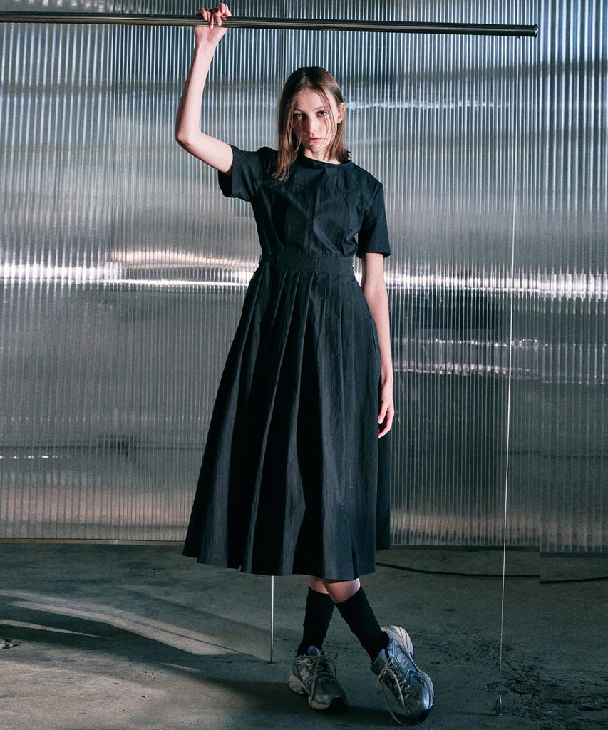 Etmont Half Sleeve Pleats Dress, Black
